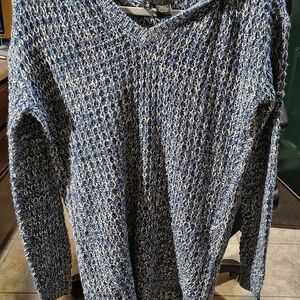 Ultra Flirt V-Neck Sweater in Blue and White